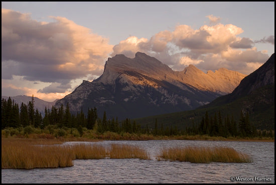 - Sunset light on Mt. Rundle, above the Vermillion Lakes, Banff NP, Canada -