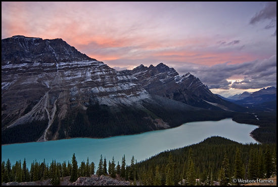 - Caldron Peak and Mt. Patterson above Peyto Lake at sunset, Banff NP, Canada -