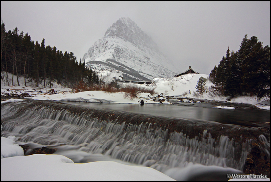 - Swiftcurrent Creek and Grinnell Point Under Moonlight in Winter, Glacier NP -