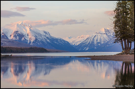 - McDonald Creek Reflecting the Peaks Above Lake McDonald at Sunset, Glacier NP -
