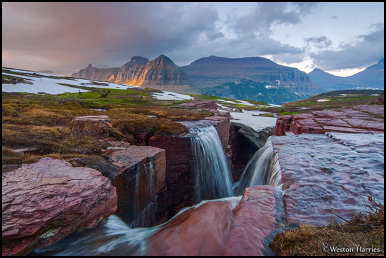 - Triple Falls at Sunset, Glacier NP -