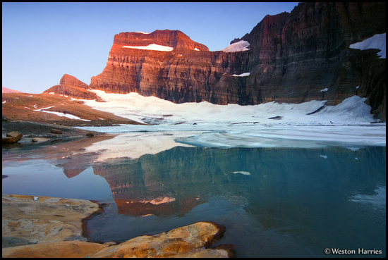 - Upper Grinnell Lake and Grinnell Glacier at Sunset, Glacier NP -