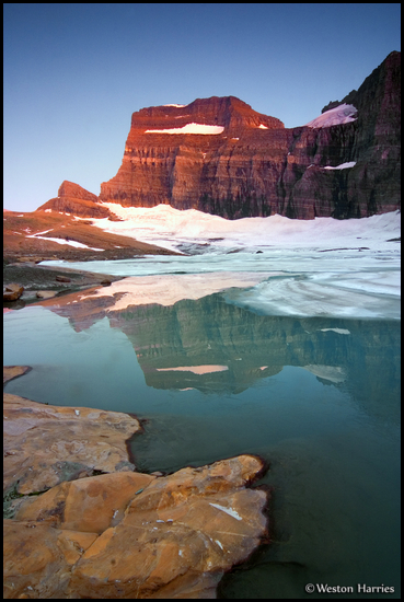 - Upper Grinnell Lake and Grinnell Glacier at Sunset, Glacier NP -