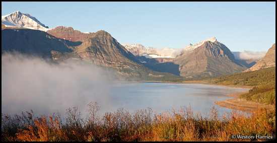 - Low Cloud Clearing Off of Lake Sherburne at Sunrise, Glacier NP -