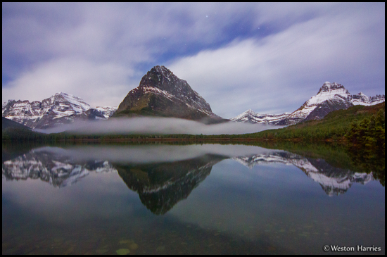 - Mt. Gould, Grinnell Pt, and Mt. Wilbur Reflected
Under Moonlight, Glacier NP -