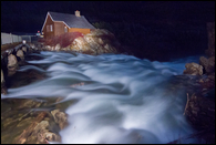 - Swiftcurrent Creek and Cabin Under Moonlight, Glacier NP -