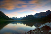 - Streaked Clouds and Peaks Reflected in Cosley Lake Under Moonlight, Glacier NP -