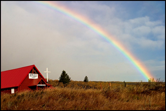 - Vibrant Rainbow Over Babb United Methodist Church, Glacier NP -