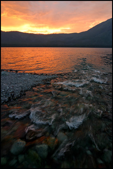 - Snyder Creek Entering Lake McDonald Under a Wildfire Smoke Sunset, Glacier NP -