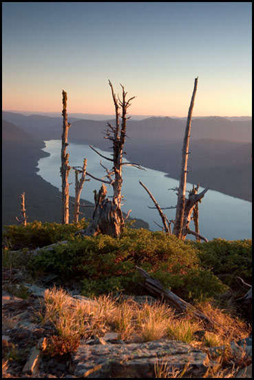 - Lake McDonald Seen From Above on Mt. Brown, Sunset, Glacier NP -