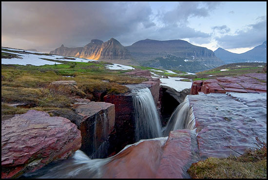 - Triple Falls at Sunset, Glacier NP -