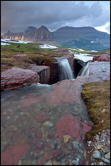 - Triple Falls at Sunset, Glacier NP -