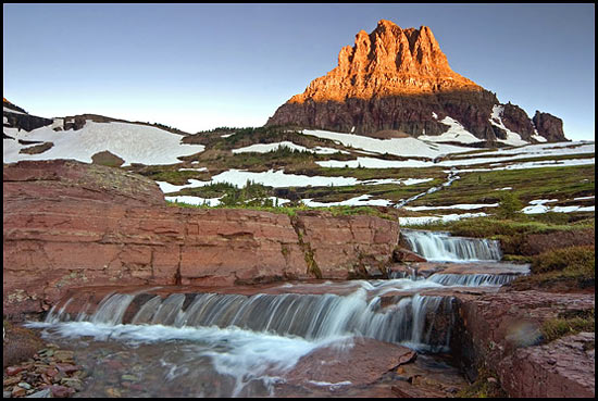 - Cascades in Reynolds Creek, Below Clements Mtn at Sunrise, Glacier NP -