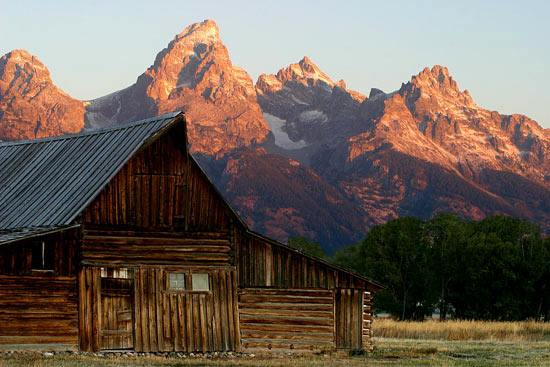 - Old Barn on Mormon Row, Below the Teton Range at Sunrise, Grand Teton NP -