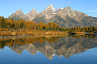 - The Teton Range Reflected in the Snake River at Schwabacher's Landing, Grand Teton NP -