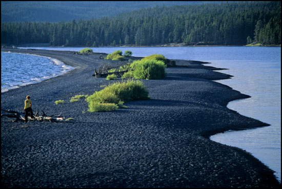 - Hiker Resting on a Yellowstone Lake Sandbar, Yellowstone NP -