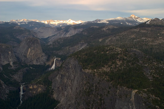 - Vernal and Nevada Falls, and the Ritter Range, Sunset, Yosemite NP -
